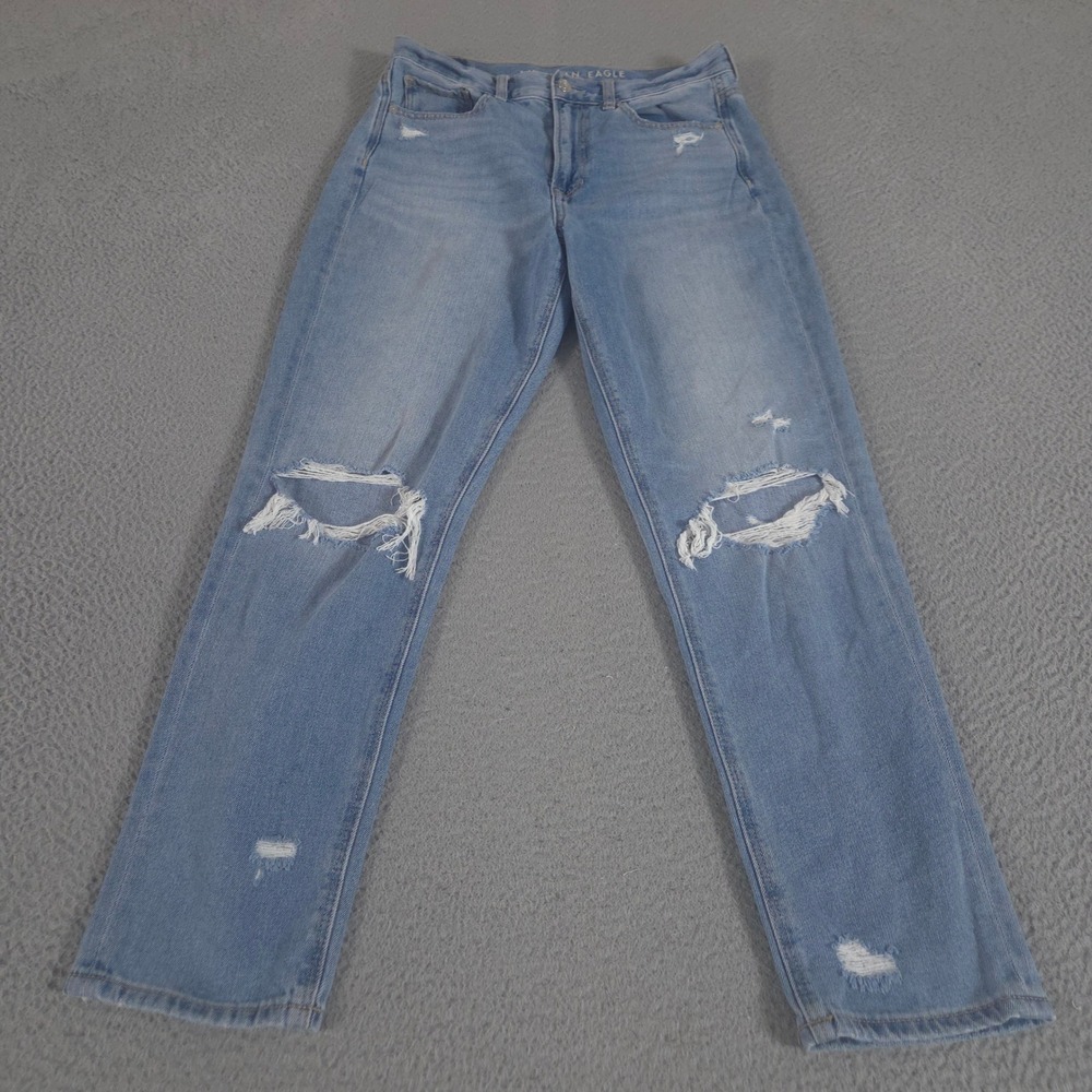 American Eagle Jeans Womens 6 Light Blue Mom Tapered Leg Distressed Ripped Denim
